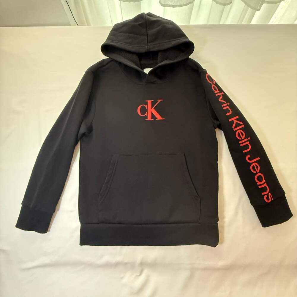 Calvin Klein Jeans Boys Black Monogram Hoodie Style CKFIB25F-001 Size 8